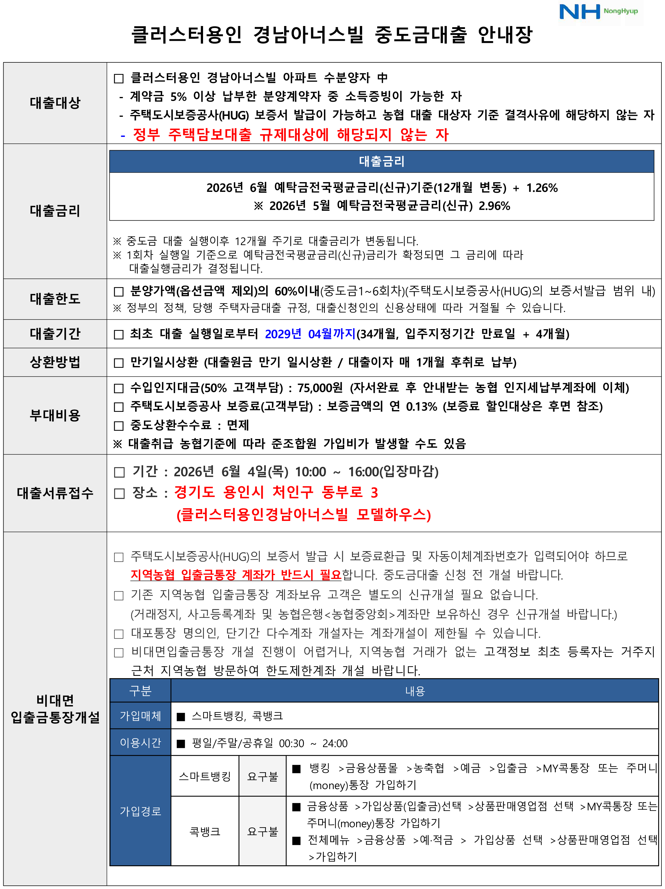 중도금 대출신청 안내